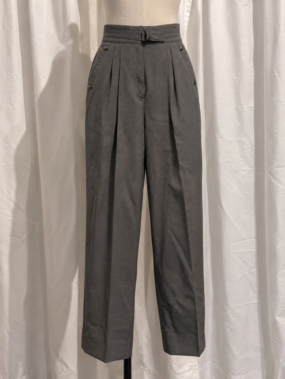 Vintage Wool Women's High-Waist Pleated Dress Pants - Charcoal Gray